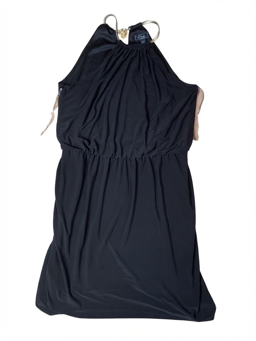 Collection Dressbarn Petite XL Black Halter Dress Metallic Neckline